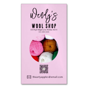 Elegant Pink wool shop workshop small business Magnetic Business Card