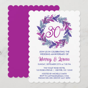 Elegant Pink Wreath 30th Wedding Anniversary Invitation