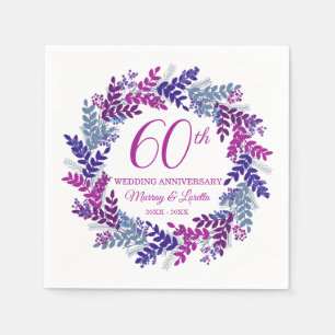 Elegant Pink Wreath 60th Anniversary Party Napkins