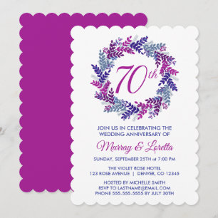 Elegant Pink Wreath 70th Wedding Anniversary Invitation
