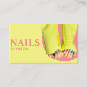 Elegant Pink Yellow Feminine Modern Nail Tech Business Card
