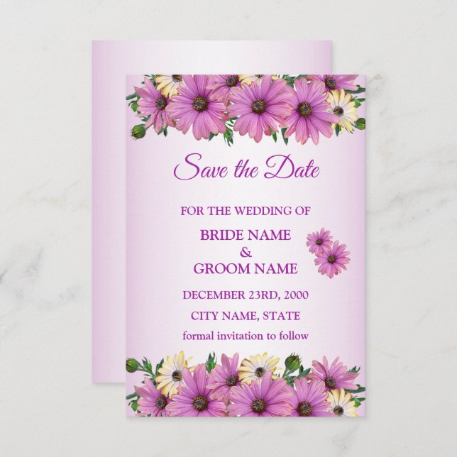 ًElegant Pink Yellow Floral Rustic Save The Date (Front/Back)