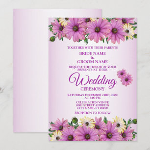 Elegant Pink Yellow Floral Rustic Wedding Invitation
