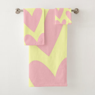 Elegant Pink Yellow Heart Pattern Retro Minimalist Bath Towel Set