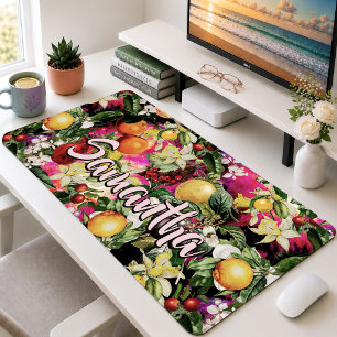 Elegant Pink Yellow Orange Modern Fruit Pattern Desk Mat