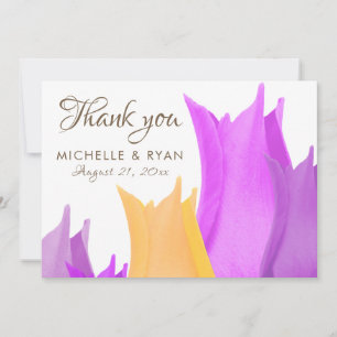 Elegant Pink Yellow Tulip Flower Floral Wedding Thank You Card