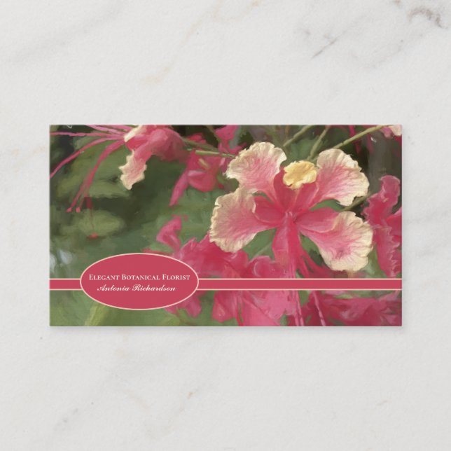 Elegant Pink Yellow Watercolor Flowers Personalise Business Card (Front)