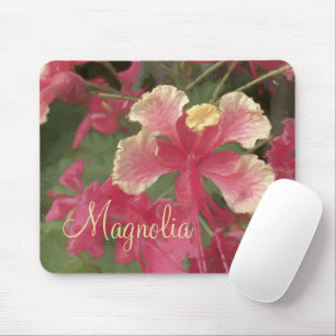 Elegant Pink Yellow Watercolor Flowers Personalise Mouse Mat
