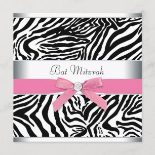 Elegant Pink Zebra Bat Mitzvah Invitation