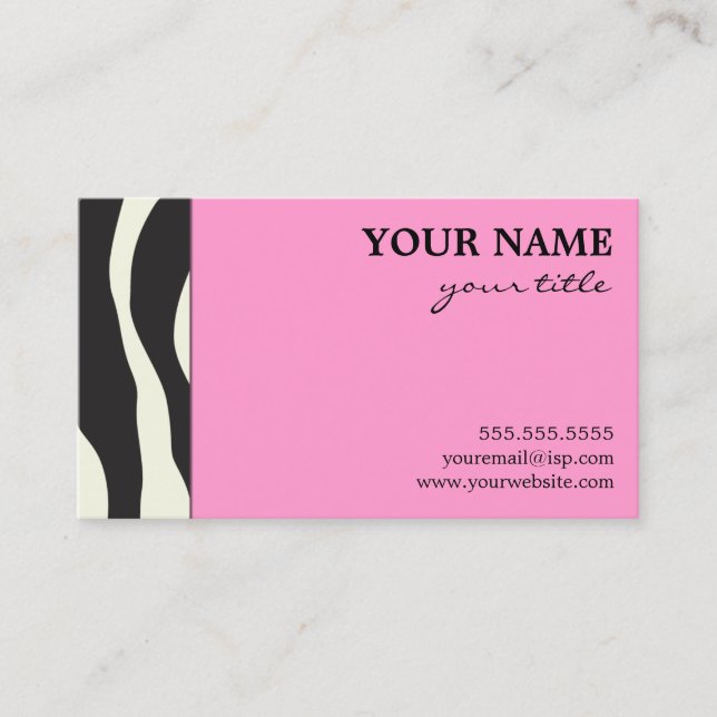 Elegant Pink Zebra Business Cards (Front)