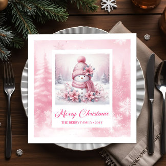 Elegant Pinkmas Kids Cozy Winter Scene Party Xmas Napkin