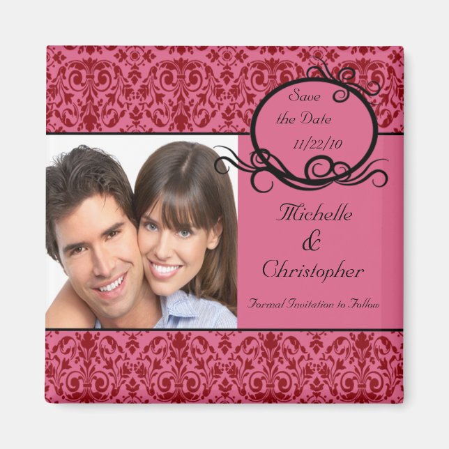 Elegant Pinks Damask Photo Save The Date Magnet (Front)
