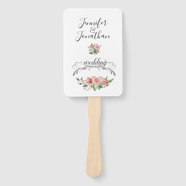 Elegant PinkWatercolor  Rose Bouquet Wedding Hand Fan (Front)