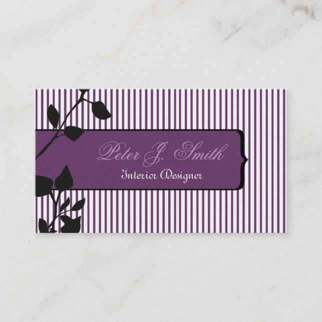 Elegant Pinstripe Original Interior Designer Business Card (Front)
