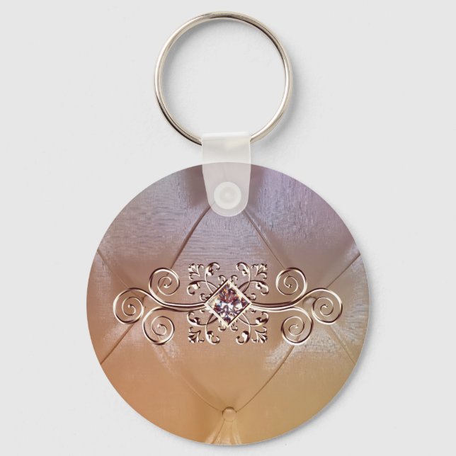 Elegant pintuck satin and pink diamond key ring (Front)