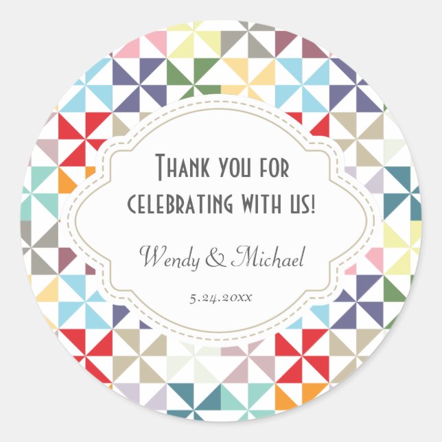Elegant Pinwheel Pattern Wedding Anniversary Classic Round Sticker (Front)