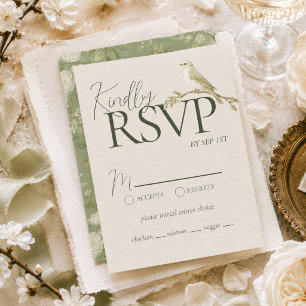 Elegant Pistachio Green Floral Garden Wedding RSVP Card