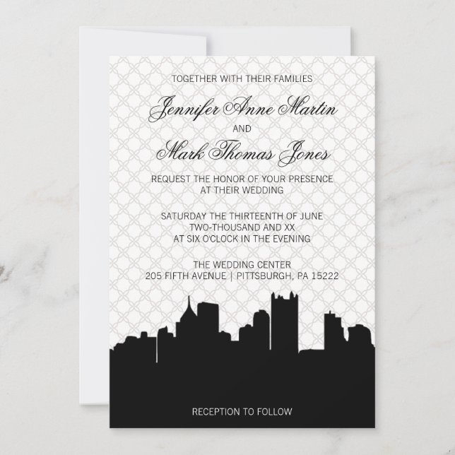 Elegant Pittsburgh Black and White Lace Wedding Invitation (Front)