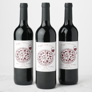 Elegant Pizza and wine birthday  Label