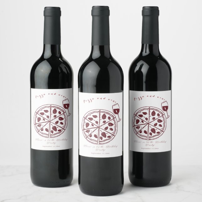 Elegant Pizza and wine birthday  Label (Bottles)