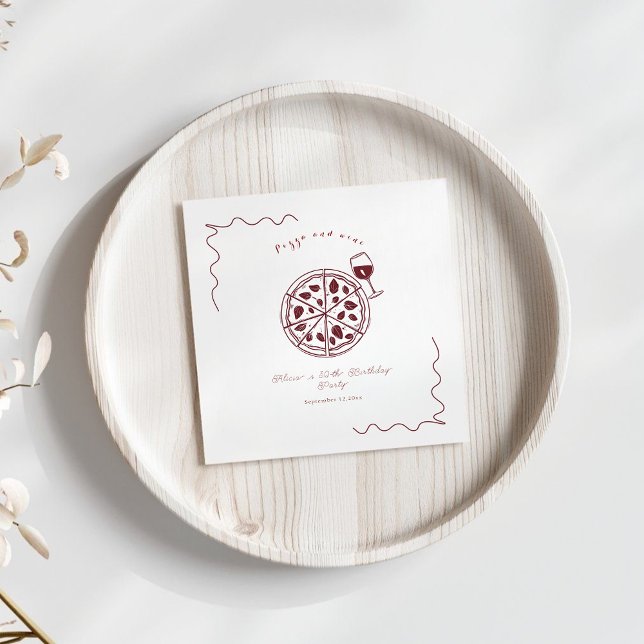 Elegant Pizza and wine birthday Napkin (Creator Uploaded)
