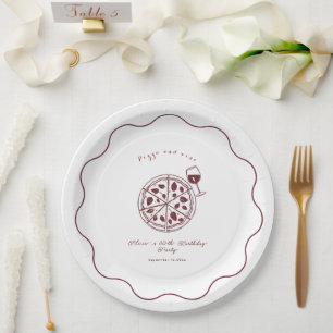Elegant Pizza and wine birthday  Paper Plate