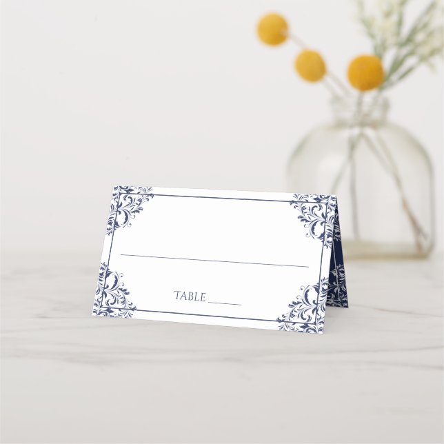 Elegant Place Card Tent Cards - Nadine (Navy Blue) (Front)