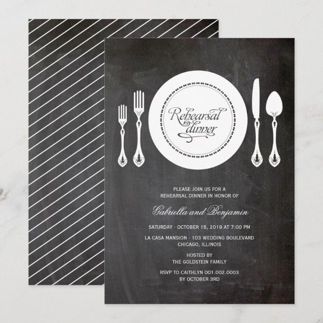 Elegant Place Setting Wedding Rehearsal Dinner Invitation (Front/Back)