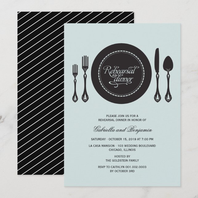 Elegant Place Setting Wedding Rehearsal Dinner Invitation (Front/Back)
