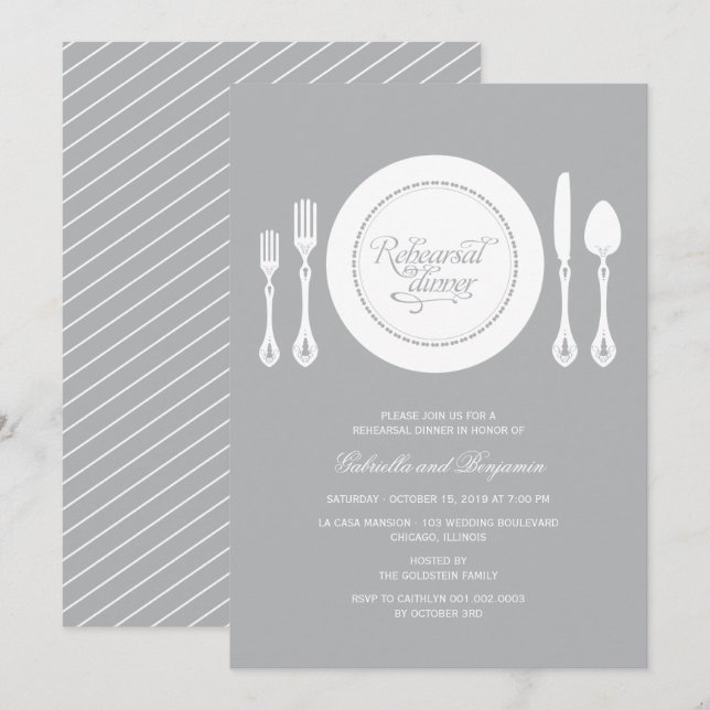 Elegant Place Setting Wedding Rehearsal Dinner Invitation (Front/Back)