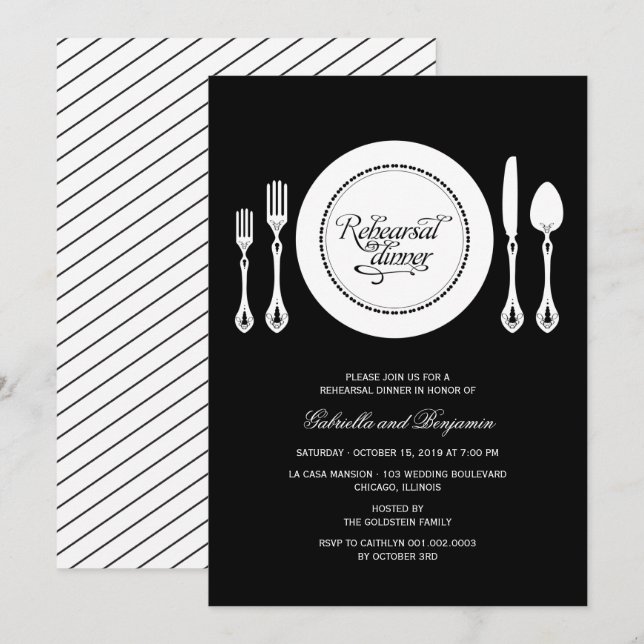 Elegant Place Setting Wedding Rehearsal Dinner Invitation (Front/Back)