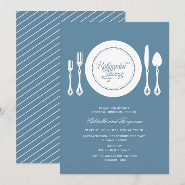 Elegant Place Setting Wedding Rehearsal Dinner Invitation (Front/Back)