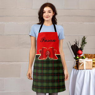 Elegant Plaid and Jewelled Bow with Name Apron