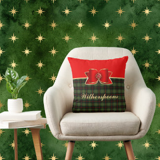 Elegant Plaid and Jewelled Bow with Name Cushion