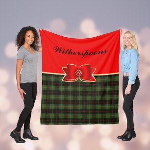 Elegant Plaid and Jewelled Bow with Name Fleece Blanket
