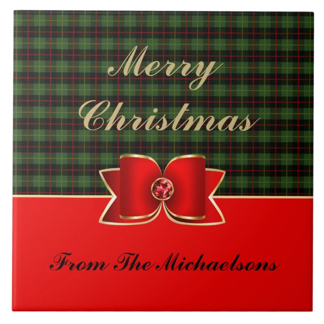 Elegant Plaid and Jewelled Bow with Name Tile (Front)