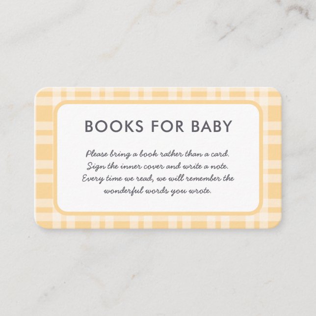 Elegant Plaid Baby Shower Books For Baby Enclosure Card (Front)