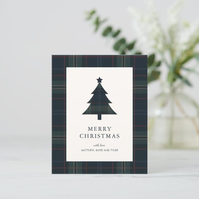Elegant Plaid Budget Christmas Card (Standing Front)
