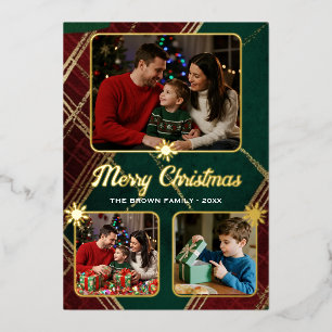 Elegant Plaid Christmas Photo Foil Card