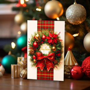 Elegant Plaid Christmas Wreath Holiday Card