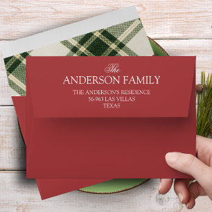 Elegant Plaid Green Family Name Christmas Envelope