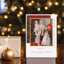 Elegant Plaid Modern Photo Christmas Card