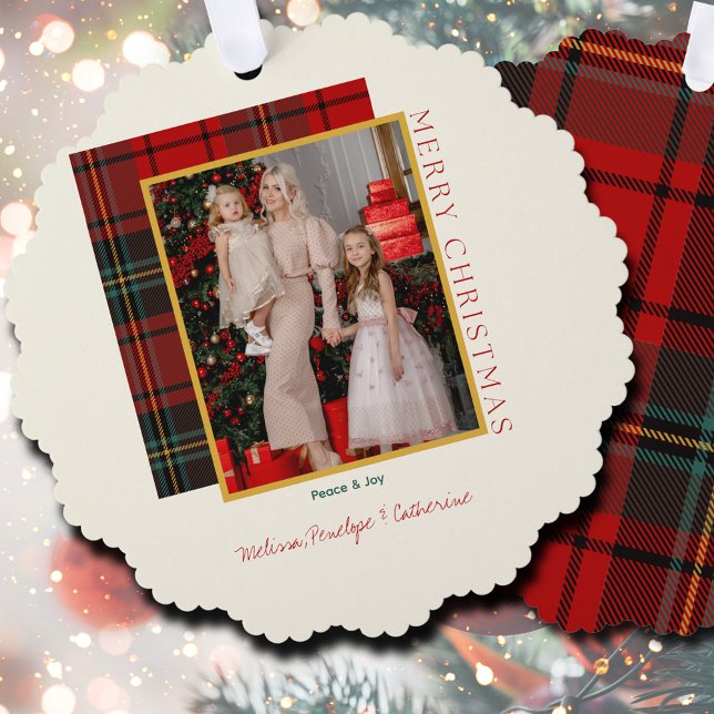 Elegant Plaid Modern Photo Ornament Christmas Card (Elegant Plaid Modern Photo Ornament Christmas Card)