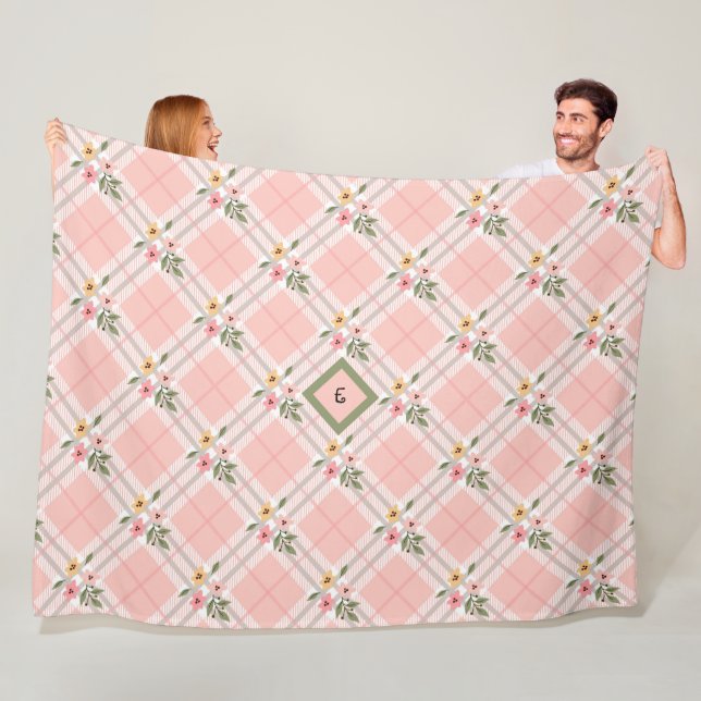 Elegant Plaid Petals Monogram Fleece Blanket (In Situ)