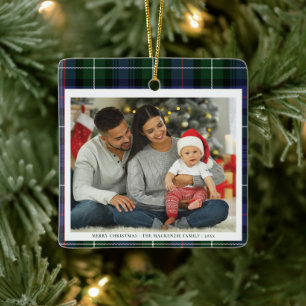 Elegant Plaid Photo MacKenzie Tartan Christmas Ceramic Ornament