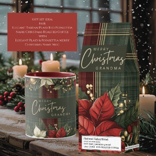 Elegant Plaid & Poinsettia Merry Christmas Name Mug