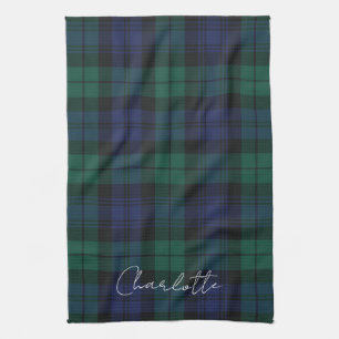 Elegant Plaid Rustic Green Tartan Custom Tea Towel