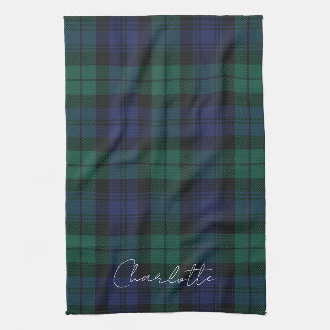 Elegant Plaid Rustic Green Tartan Custom Tea Towel (Vertical)