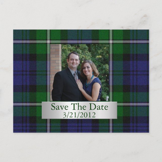 Elegant Plaid Save The Date Postcard (Front)