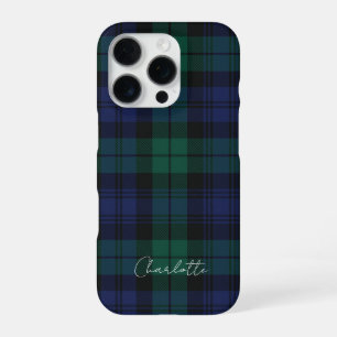 Elegant Plaid Script Green Tartan iPhone 16 Pro Case